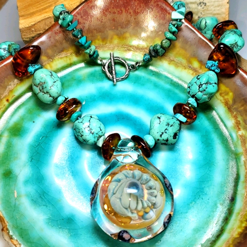 ✨ Turquoise & Amber Semiprecious Stone Necklace
